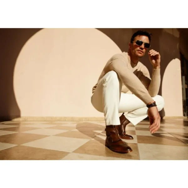 vinci_leather_the_rand_br_8.webp New Vinci Leather Shoes Vinci Leather The Rand Leather Double Buckle Brogue Boot With A Zipper (14560 T-2) Brown