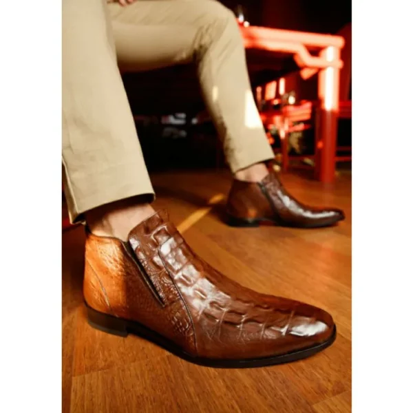 Best Vinci Leather Shoes Vinci Leather The Randor Leather Side-zip Dress Ankle Boot (D-912) Brown