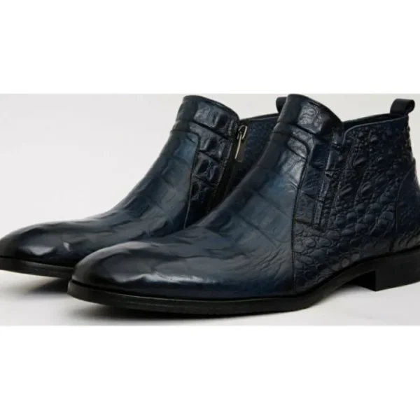 vinci_leather_the_randor__1-5.webp Clearance Vinci Leather Shoes Vinci Leather The Randor Leather Side-zip Dress Ankle Boot (D-912) Navy