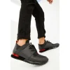Online Vinci Leather Shoes Vinci Leather The Reno Black / Red Leather Sneaker (D-530)
