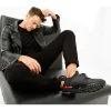 Online Vinci Leather Shoes Vinci Leather The Reno Black / Red Leather Sneaker (D-530)
