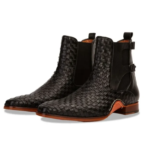 vinci_leather_the_rolls_w_1-2.webp Online Vinci Leather Shoes Vinci Leather The Rolls Woven Double Monk Strap Boot Black