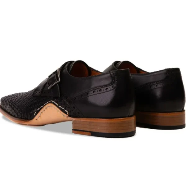 vinci_leather_the_rolls_w_2-1.webp Sale Vinci Leather Shoes Vinci Leather The Rolls Woven Single Monk Strap Dress Shoe Black
