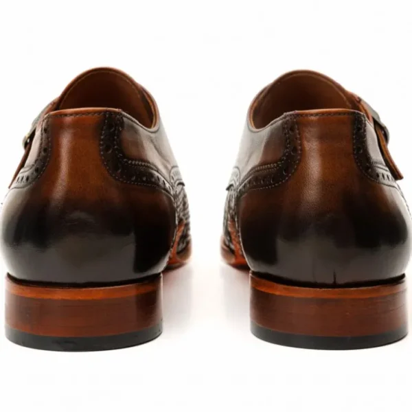 vinci_leather_the_rolls_w_3.webp New Vinci Leather Shoes Vinci Leather The Rolls Woven Single Monk Strap Dress Shoe Tan
