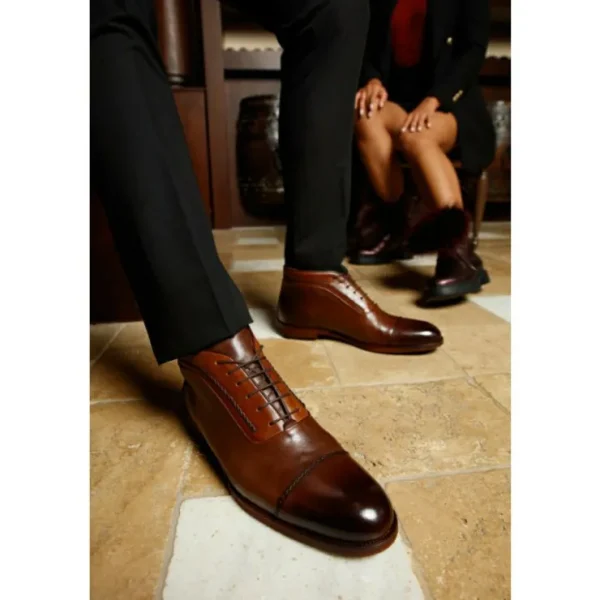 vinci_leather_the_rome_br_10.webp Outlet Vinci Leather Shoes Vinci Leather The Rome Leather Oxford Cap-toe Boot (X-4023) Brown