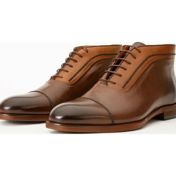 vinci_leather_the_rome_br_2.webp Outlet Vinci Leather Shoes Vinci Leather The Rome Leather Oxford Cap-toe Boot (X-4023) Brown