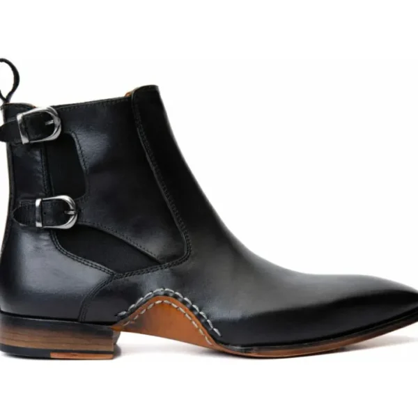 vinci_leather_the_royal_h_0-4.webp Fashion Vinci Leather Shoes Vinci Leather The Royal Hand Craft Leather Double-buckle Chelsea Boot (V-03 6826) Black