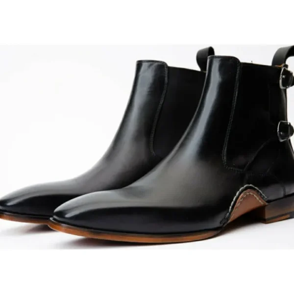 vinci_leather_the_royal_h_1-4.webp Fashion Vinci Leather Shoes Vinci Leather The Royal Hand Craft Leather Double-buckle Chelsea Boot (V-03 6826) Black