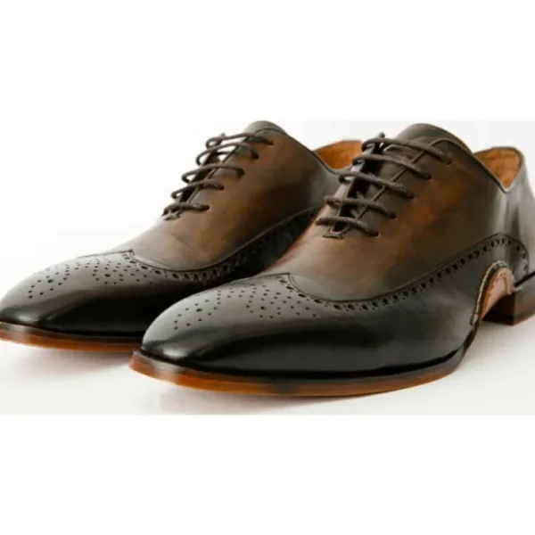 vinci_leather_the_royal_h_2.webp Hot Vinci Leather Shoes Vinci Leather The Royal Hand Craft Black / Brown Wingtip Oxford Shoe (E-005)
