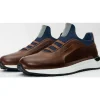 Sale Vinci Leather Shoes Vinci Leather The Sonoma Brown / Navy Blue Leather Sneaker (D2122T)