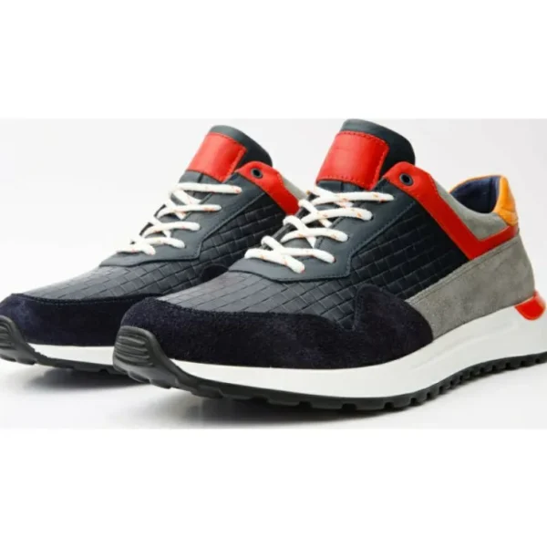 Shop Vinci Leather Shoes Vinci Leather The Sonoma Navy / Orange Leather Sneaker (15018)