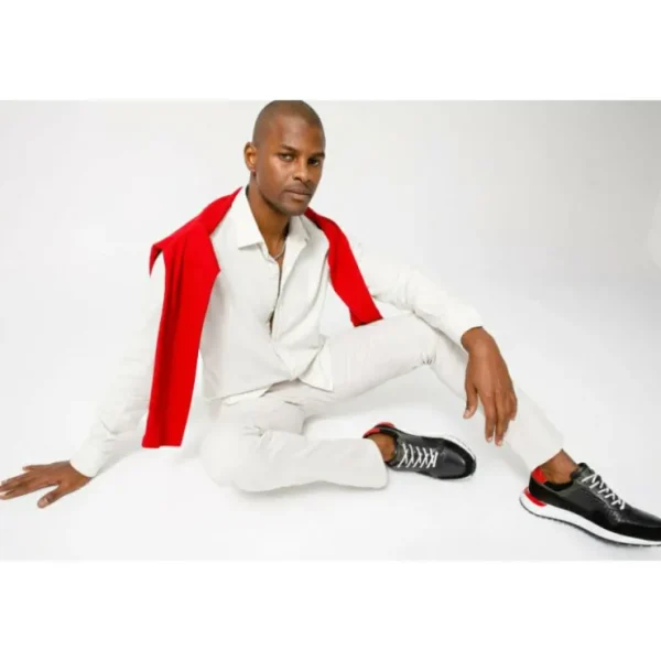 Best Vinci Leather Shoes Vinci Leather The Sonoma Black / Red Leather Sneaker (15018)