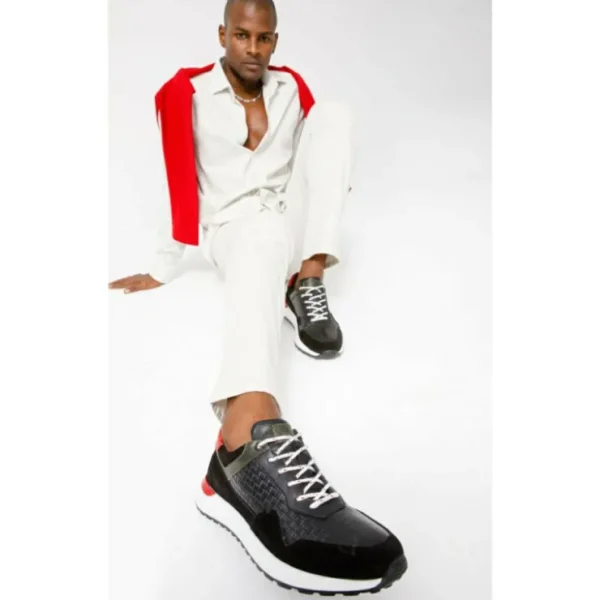 Best Vinci Leather Shoes Vinci Leather The Sonoma Black / Red Leather Sneaker (15018)