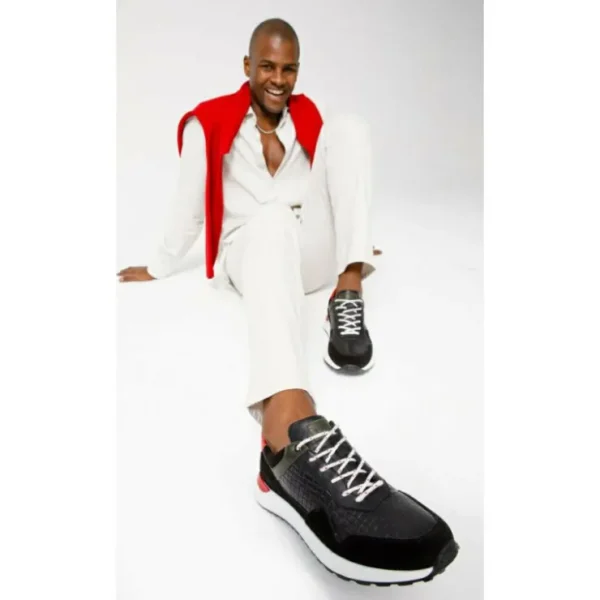 Best Vinci Leather Shoes Vinci Leather The Sonoma Black / Red Leather Sneaker (15018)