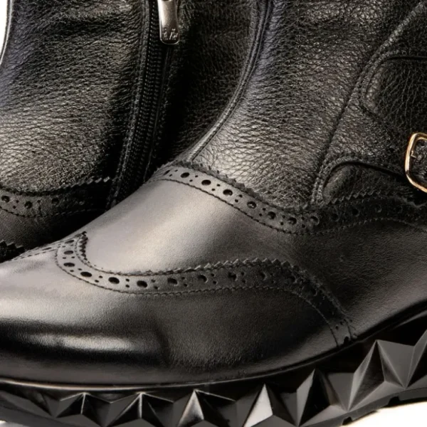 Discount Vinci Leather Shoes Vinci Leather The Stealth Wingtip Buckle Leather Mens Boot Black