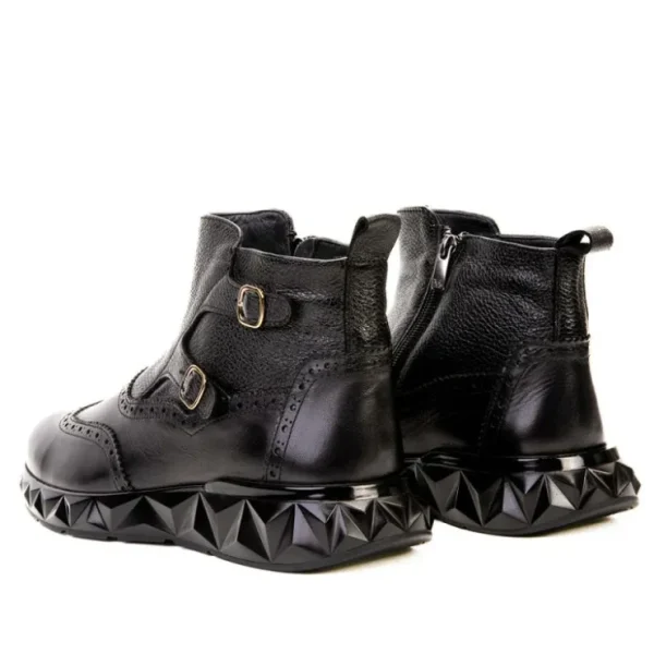 Discount Vinci Leather Shoes Vinci Leather The Stealth Wingtip Buckle Leather Mens Boot Black
