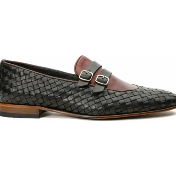 Online Vinci Leather Shoes Vinci Leather The Vatra Woven Double Monk Strap Shoe Black
