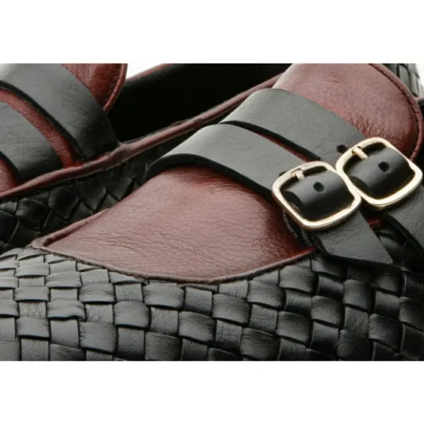 Online Vinci Leather Shoes Vinci Leather The Vatra Woven Double Monk Strap Shoe Black