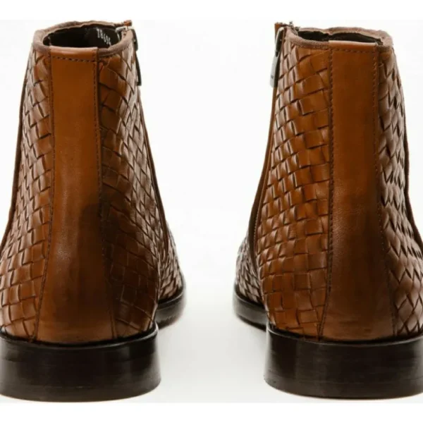 Store Vinci Leather Shoes Vinci Leather The Wellington Handwoven Leather Boot With A Zipper (12721 T-5) Brown