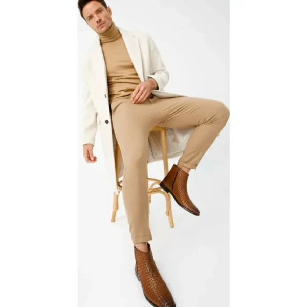 Store Vinci Leather Shoes Vinci Leather The Wellington Handwoven Leather Boot With A Zipper (12721 T-5) Brown