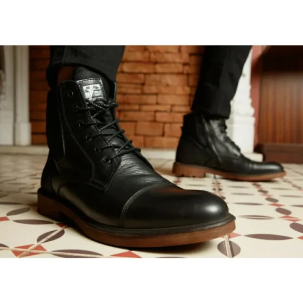 vinci_leather_the_zagreb__4.webp Best Vinci Leather Shoes Vinci Leather The Zagreb Leather Cap Toe Lace Up Boot With A Zipper (14020) Black