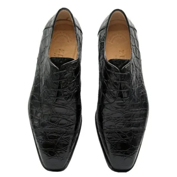New Zelli Andrea Crocodile Cap Toe Shoes (21-532-BKM) Black