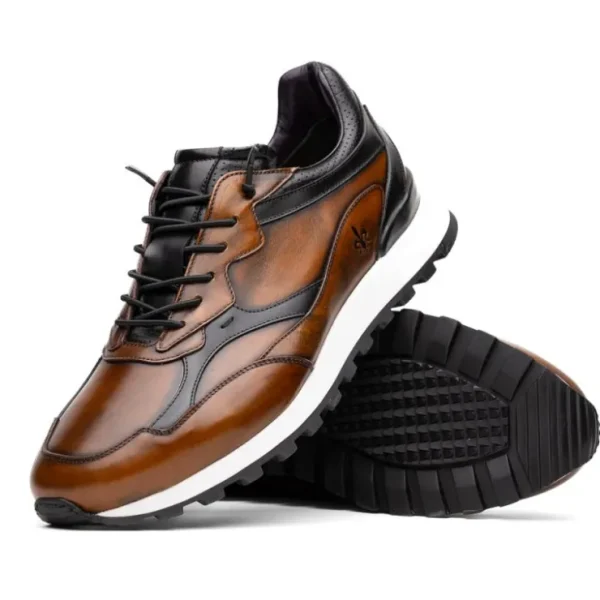 Shop Zelli Bravo Hand Finished Trainer Sneaker Cognac / Black (65-355-BRN)