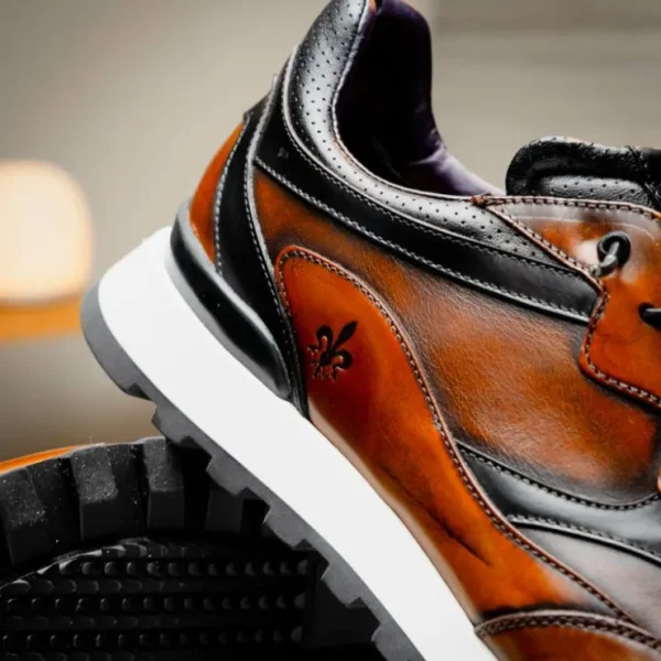 Shop Zelli Bravo Hand Finished Trainer Sneaker Cognac / Black (65-355-BRN)