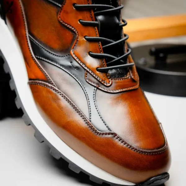 Shop Zelli Bravo Hand Finished Trainer Sneaker Cognac / Black (65-355-BRN)