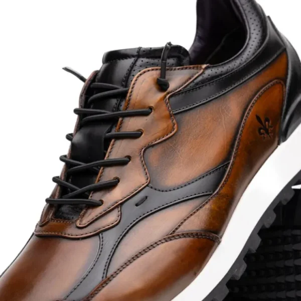 Shop Zelli Bravo Hand Finished Trainer Sneaker Cognac / Black (65-355-BRN)
