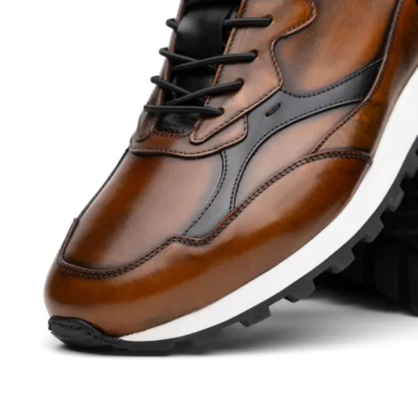 Shop Zelli Bravo Hand Finished Trainer Sneaker Cognac / Black (65-355-BRN)