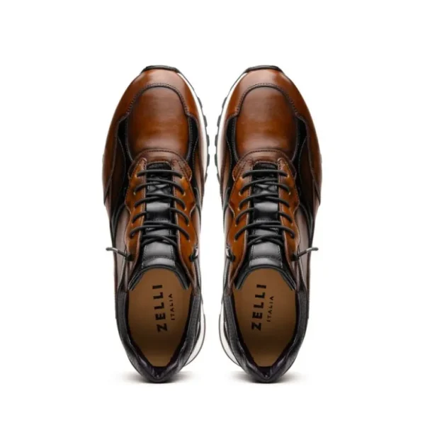 Shop Zelli Bravo Hand Finished Trainer Sneaker Cognac / Black (65-355-BRN)