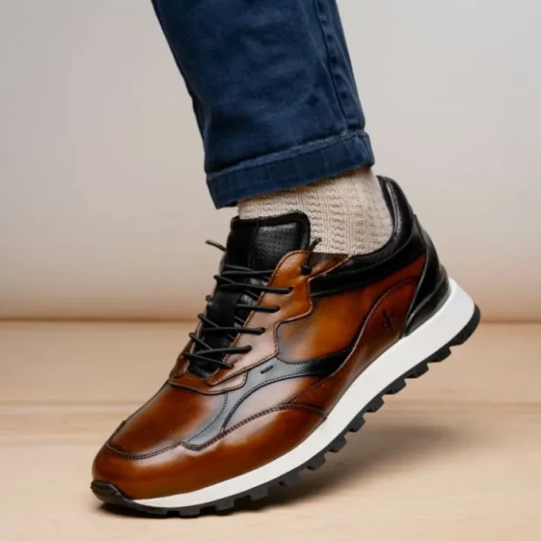 Shop Zelli Bravo Hand Finished Trainer Sneaker Cognac / Black (65-355-BRN)
