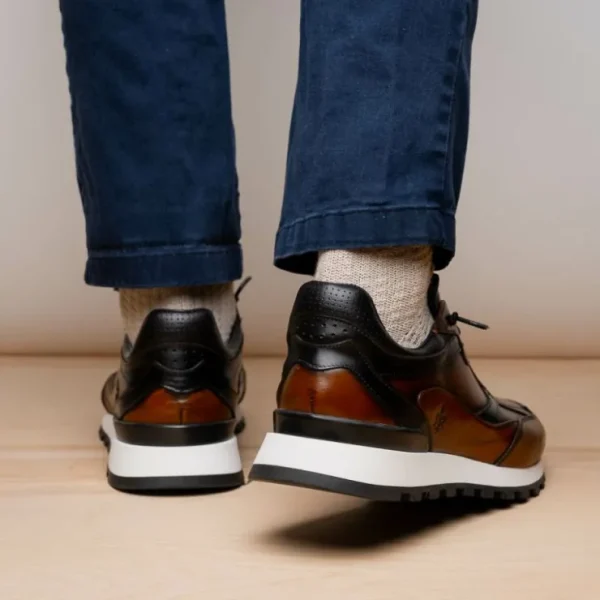Shop Zelli Bravo Hand Finished Trainer Sneaker Cognac / Black (65-355-BRN)