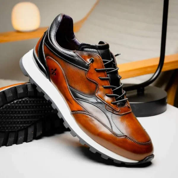 Shop Zelli Bravo Hand Finished Trainer Sneaker Cognac / Black (65-355-BRN)