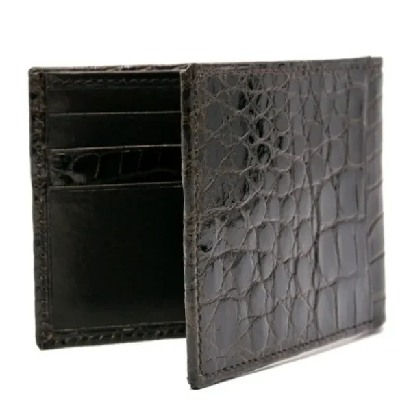 Hot Zelli Caiman Crocodile Bi-Fold Wallet Nicotine