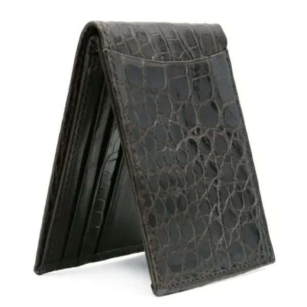 Hot Zelli Caiman Crocodile Bi-Fold Wallet Nicotine