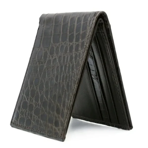 Hot Zelli Caiman Crocodile Bi-Fold Wallet Nicotine
