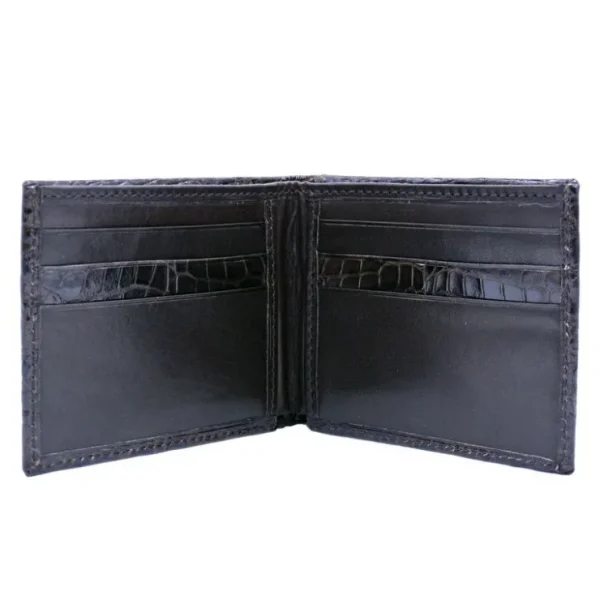Hot Zelli Caiman Crocodile Bi-Fold Wallet Nicotine