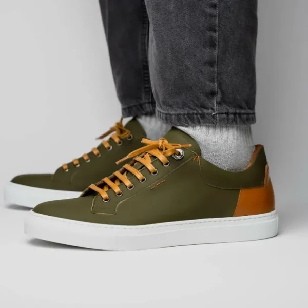 New Zelli Diaz Rubberized Calfskin Sneaker Olive Green (65-229-OLV) OliveGreen