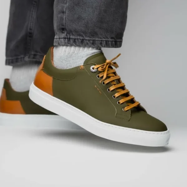 New Zelli Diaz Rubberized Calfskin Sneaker Olive Green (65-229-OLV) OliveGreen