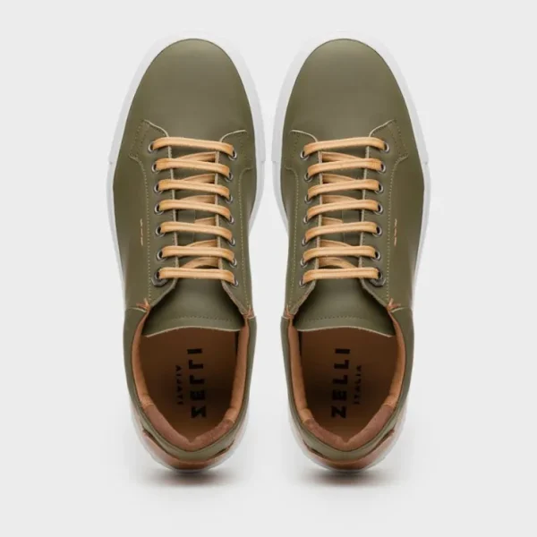 New Zelli Diaz Rubberized Calfskin Sneaker Olive Green (65-229-OLV) OliveGreen