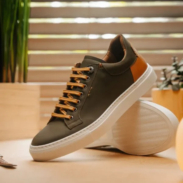 New Zelli Diaz Rubberized Calfskin Sneaker Olive Green (65-229-OLV) OliveGreen