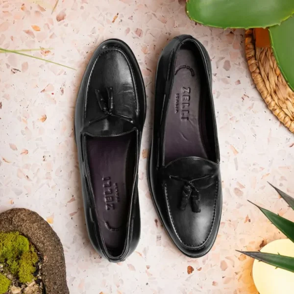 zelli_franco_calfskin_han_11.webp Cheap Zelli Franco Calfskin Hand Painted Tassel Loafers (15-586-BLK) Black