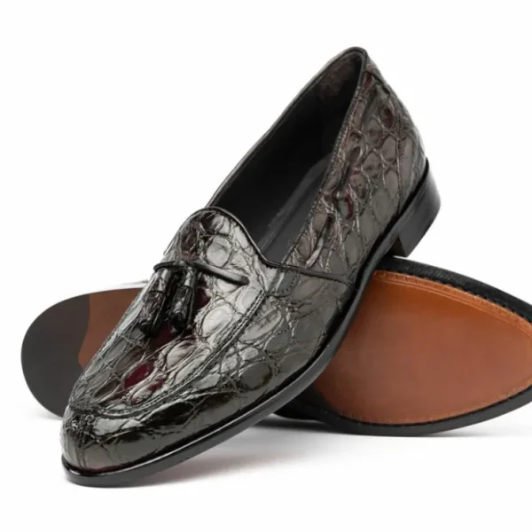 zelli_franco_crocodile_ta_1-2.webp Store Zelli Franco Crocodile Tassel Loafers (11-582-NIC) Nicotine
