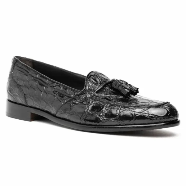 zelli_franco_crocodile_ta_1.webp Clearance Zelli Franco Crocodile Tassel Loafers (11-582-BLK) Black