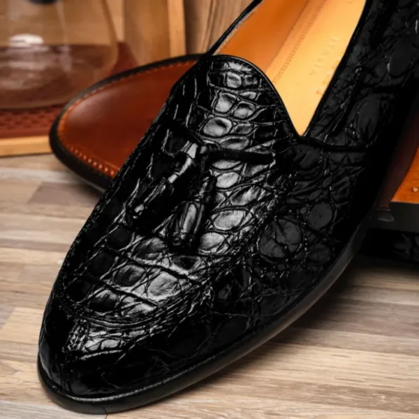zelli_franco_crocodile_ta_10.webp Clearance Zelli Franco Crocodile Tassel Loafers (11-582-BLK) Black