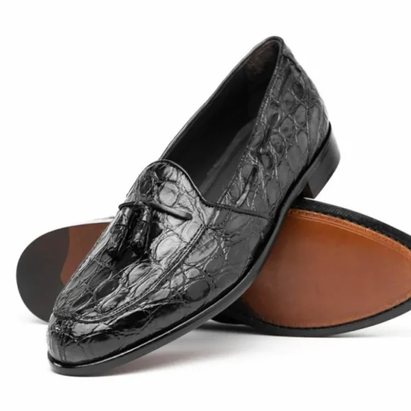 zelli_franco_crocodile_ta_2.webp Clearance Zelli Franco Crocodile Tassel Loafers (11-582-BLK) Black