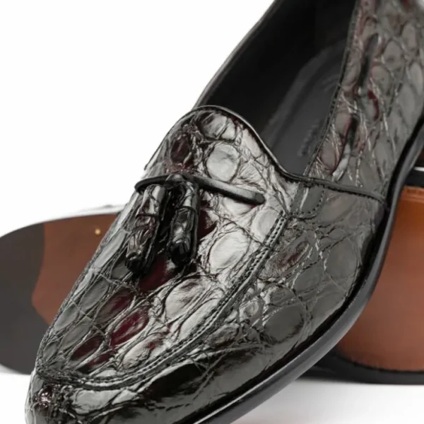 zelli_franco_crocodile_ta_3-2.webp Store Zelli Franco Crocodile Tassel Loafers (11-582-NIC) Nicotine