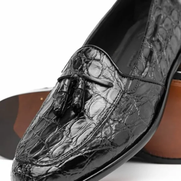 zelli_franco_crocodile_ta_3.webp Clearance Zelli Franco Crocodile Tassel Loafers (11-582-BLK) Black